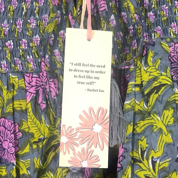 Rachael Zoe Boho Blouse Smocked XL NWT Green Purple Tassel - Picture 7 of 7